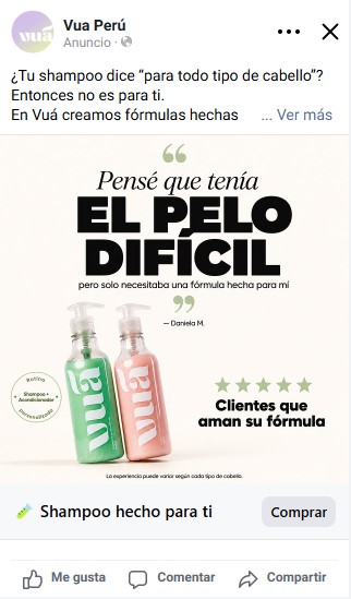 Vuá core belief ad with the message that difficult hair is caused by generic shampoo, not the user