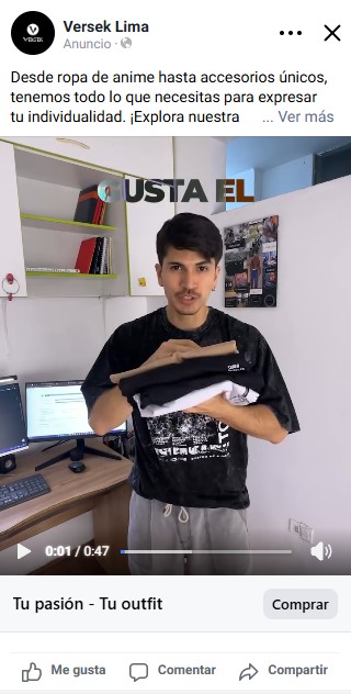 Versek UGC video ad showing a creator showcasing anime streetwear outfits