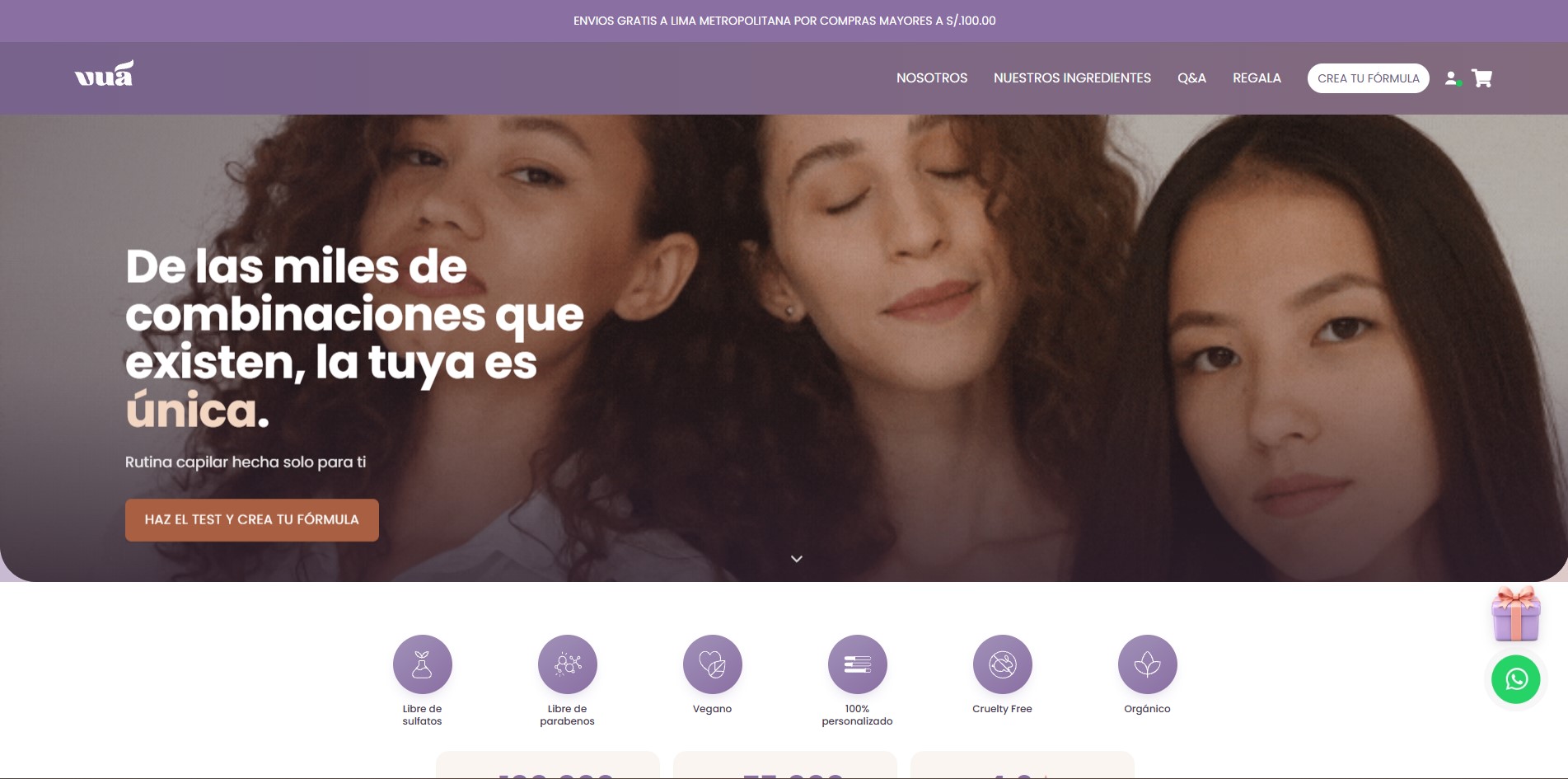 Vuá personalized haircare landing page